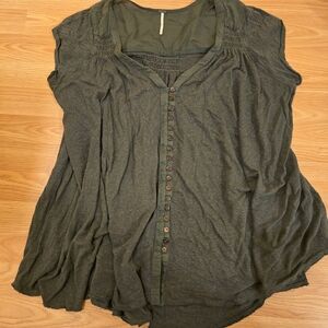 Free People Medium Olive Button-Down Shirt